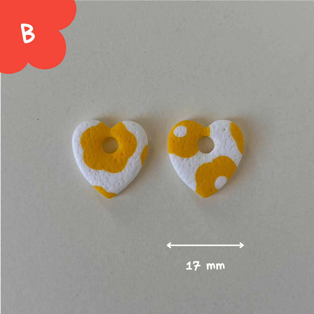 Pampilles coeur motif floral jaunes et blanches