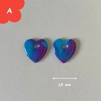Pampilles coeur bleues et roses pailletées