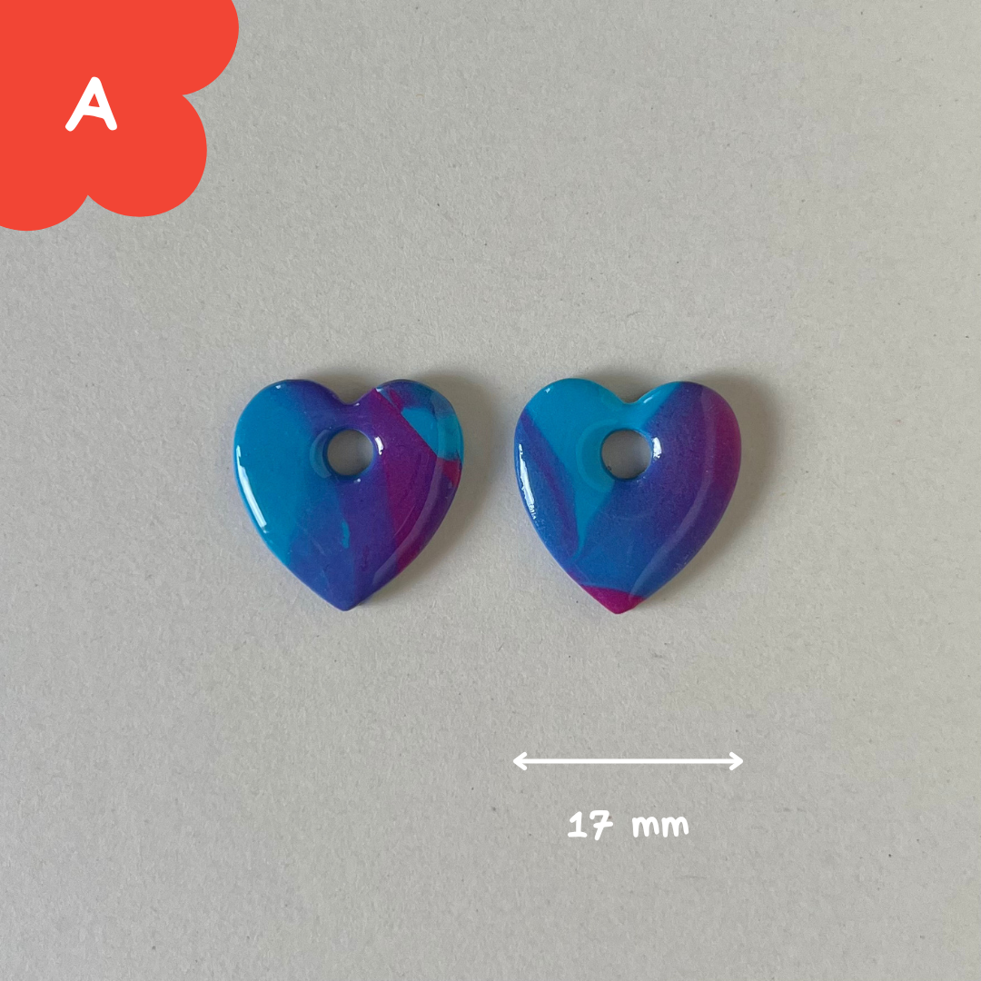 Pampilles coeur bleues et roses pailletées