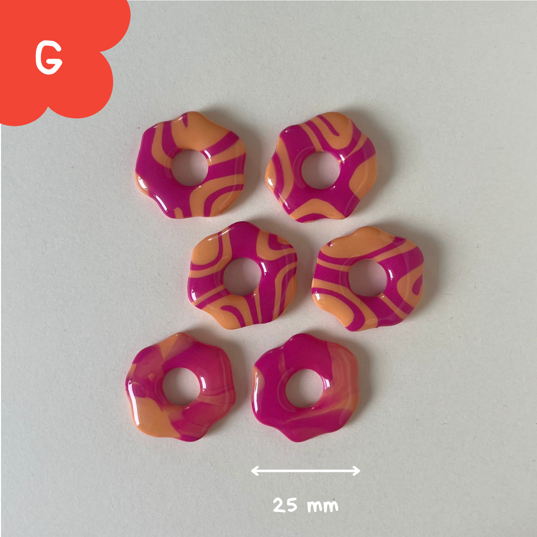 Pampilles rond wavy roses et orange pastel